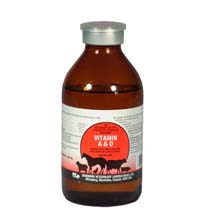 Vitamin A-D injectable vitamin supplement for horses, cattle, sheep, swine and large animals.